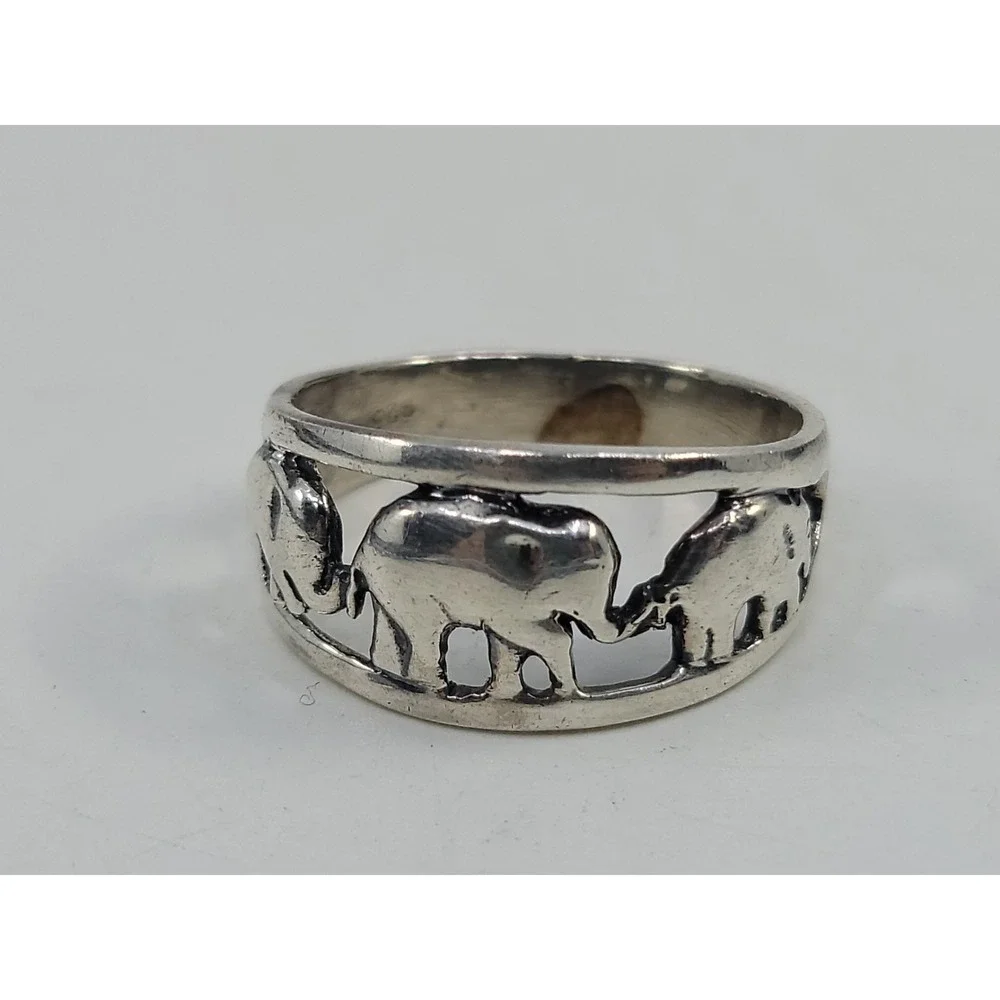 Sterling Silver 925 Elephant Family Ring Size 11.5 Estate